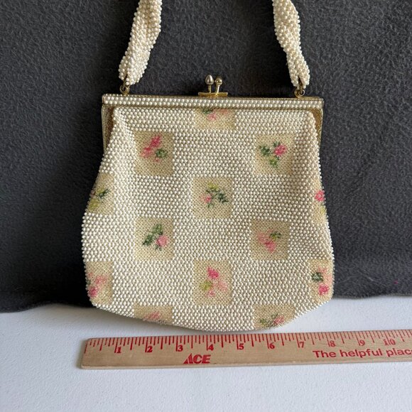 VTG Lumured Petite Bead Embroidered Floral Beaded Handbag Purse Bag Evening - Picture 7 of 9